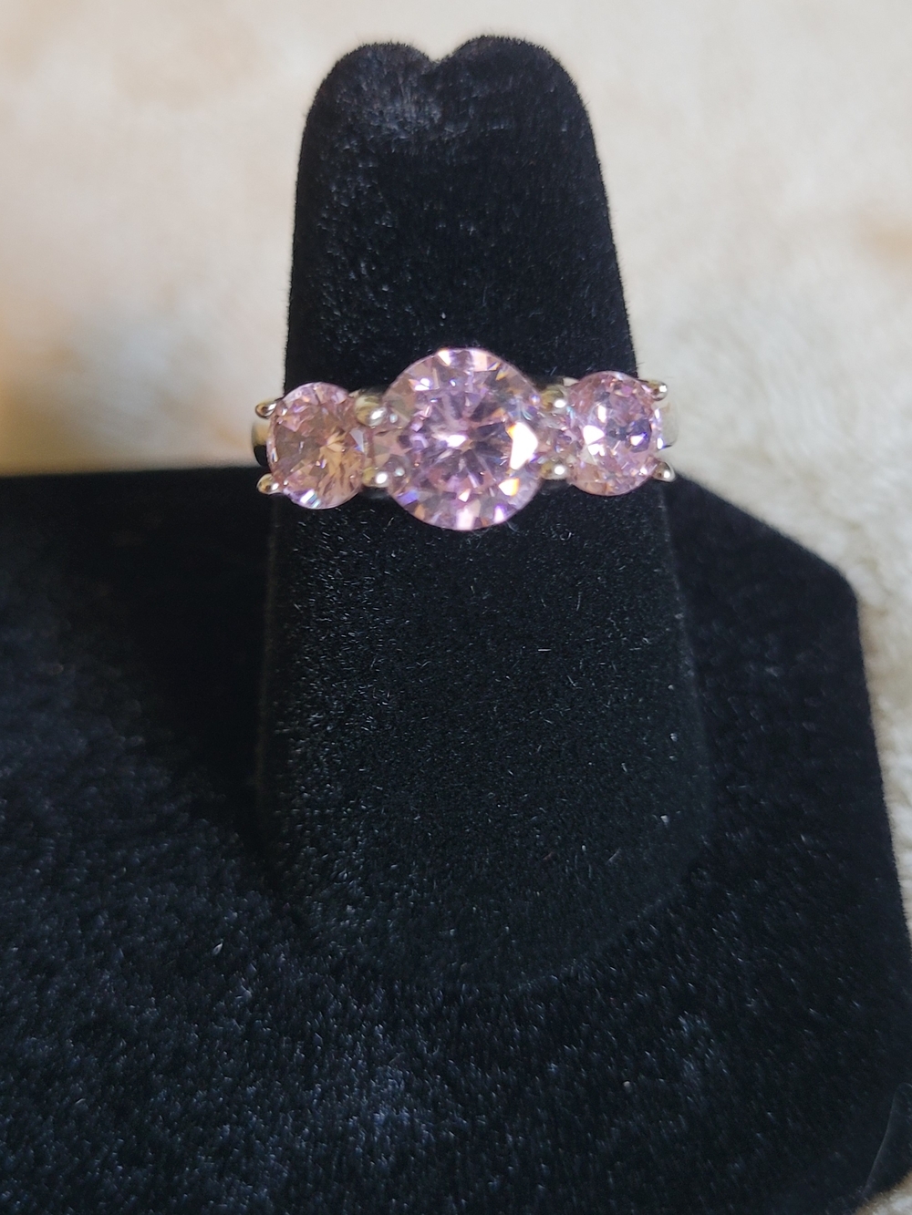 Three-Stone Pink Cubic Zirconia Ring - Women Jewelry - Picture 2 of 5